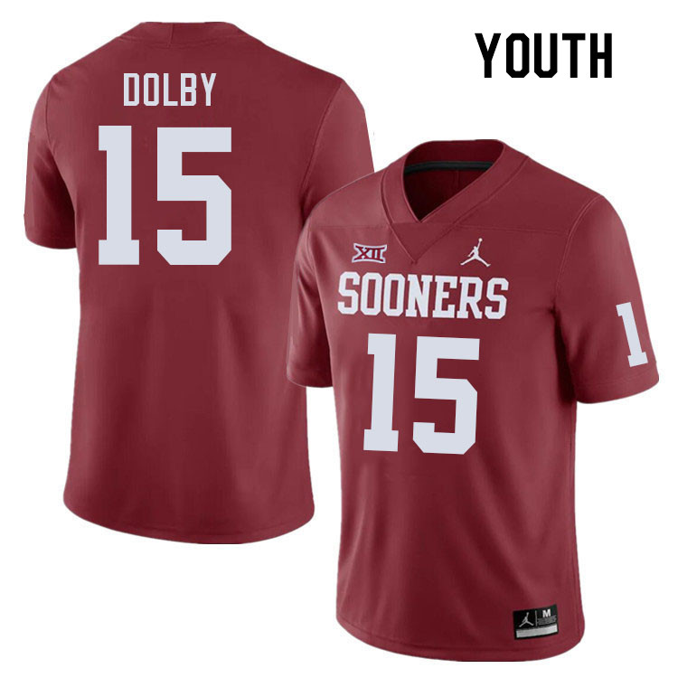 Youth #15 Kendel Dolby Oklahoma Sooners College Football Jerseys Stitched-Crimson
